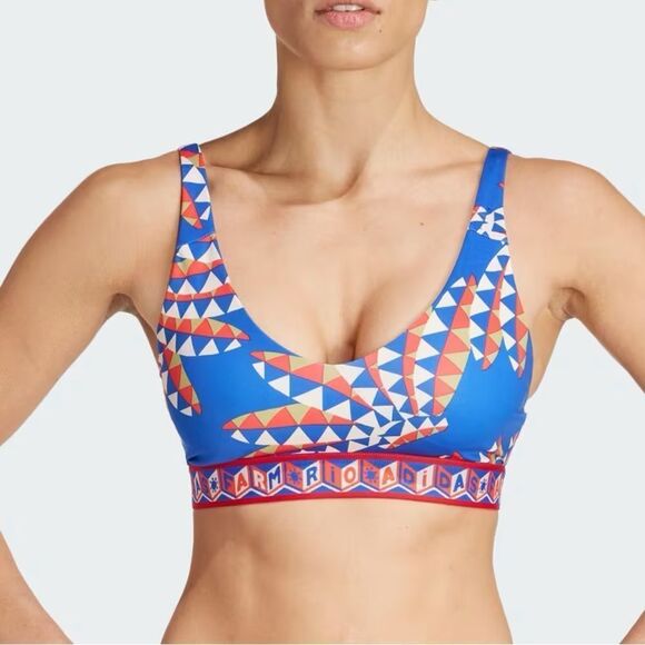 Adidas X Farm Rio PsychedelicWave Blue & Red Strappy Medium Support Sports Bra - Picture 2 of 12